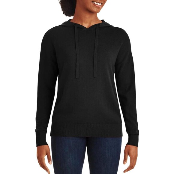 NWT Member´s Mark Womens Ladies Cashmere Blend Hoodie SC1474 L Black Soot - Picture 1 of 5